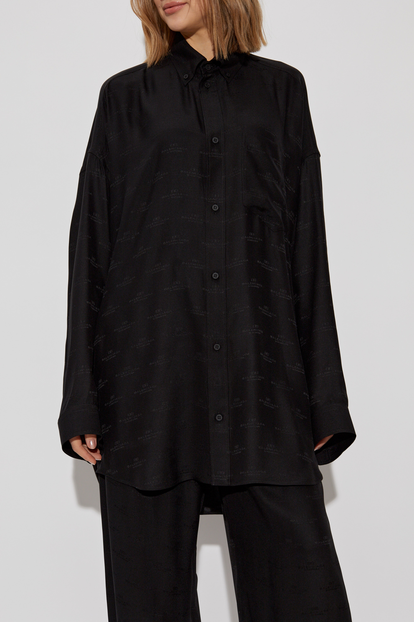 BALENCIAGA　シルク　トップス BALENCIAGA Scarf-detailed silk-georgette shirt | NET-A-PORTER